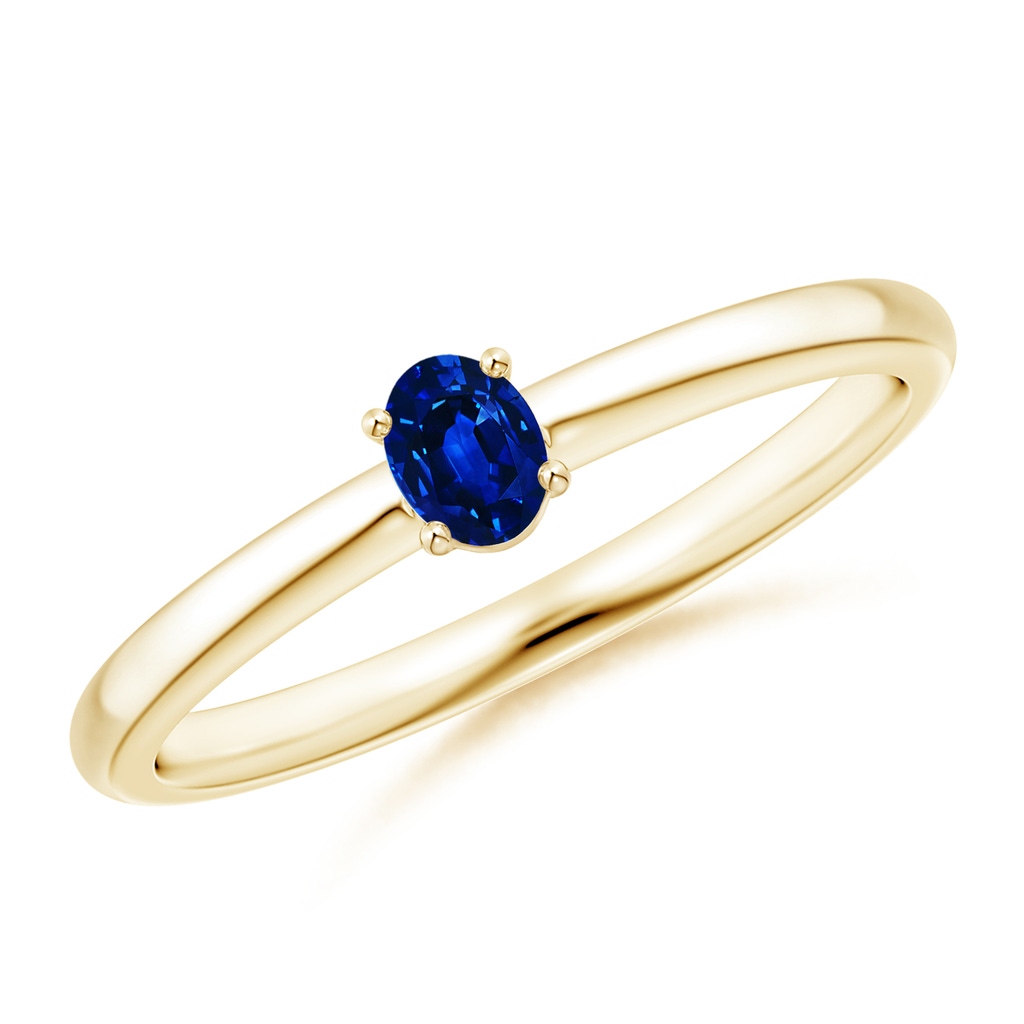 4x3mm AAAA Classic Solitaire Oval Blue Sapphire Promise Ring in Yellow Gold