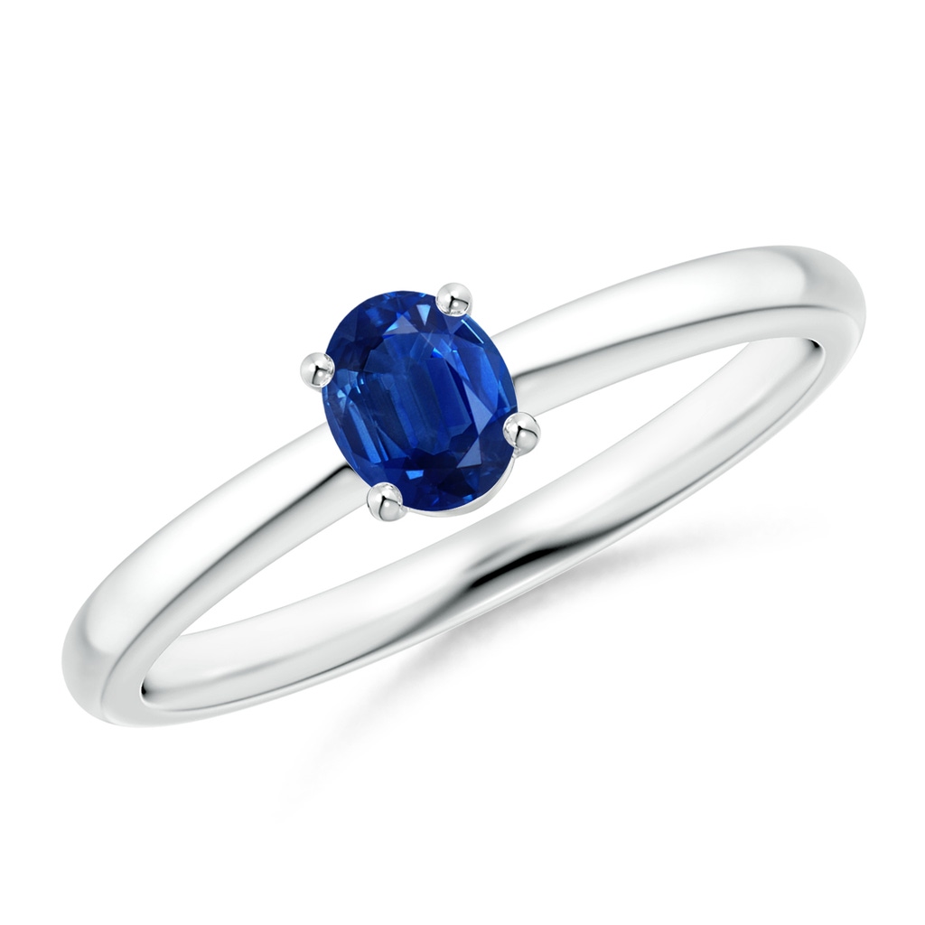 5x4mm AAA Classic Solitaire Oval Blue Sapphire Promise Ring in White Gold