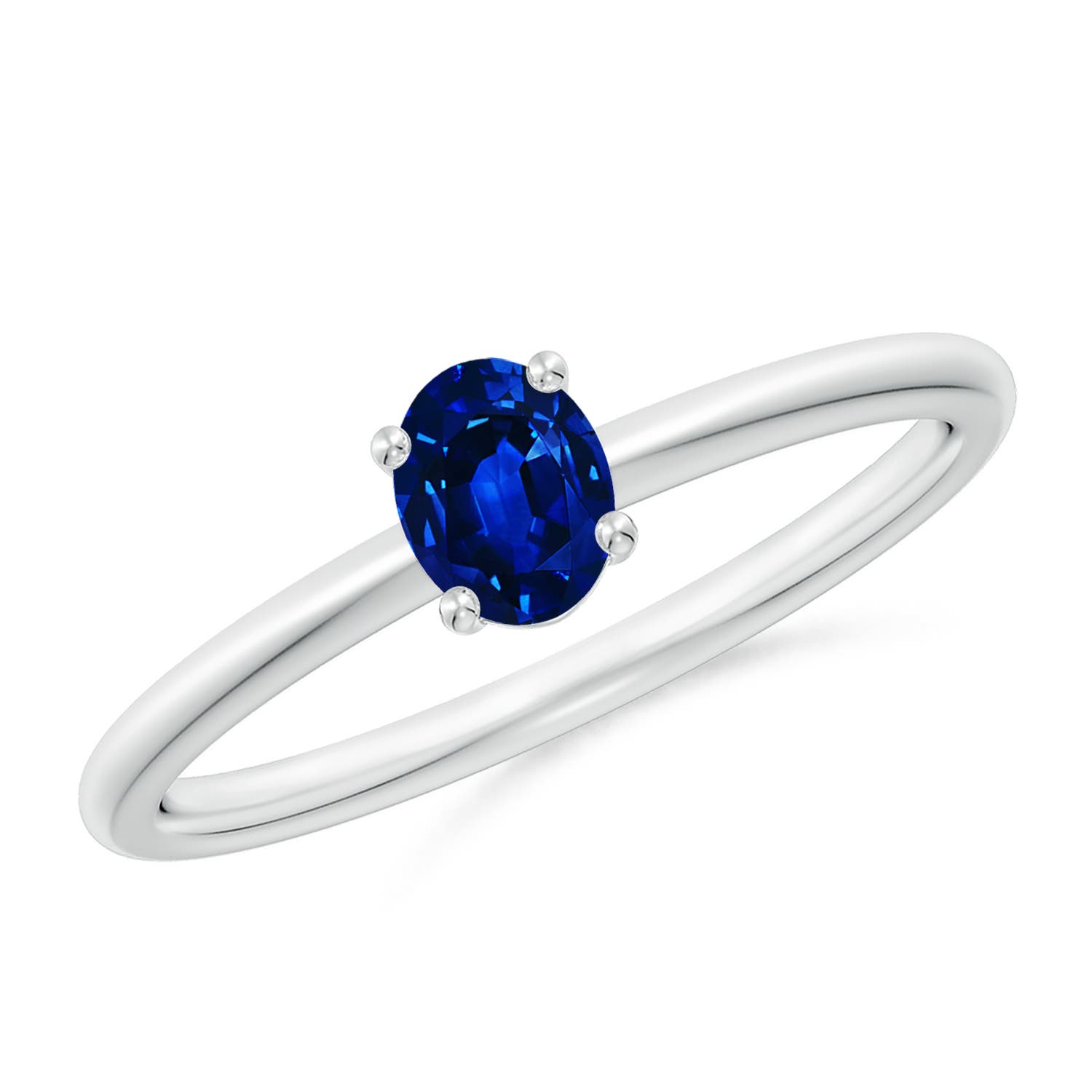 5x4mm AAAA Classic Solitaire Oval Blue Sapphire Promise Ring in P950 Platinum