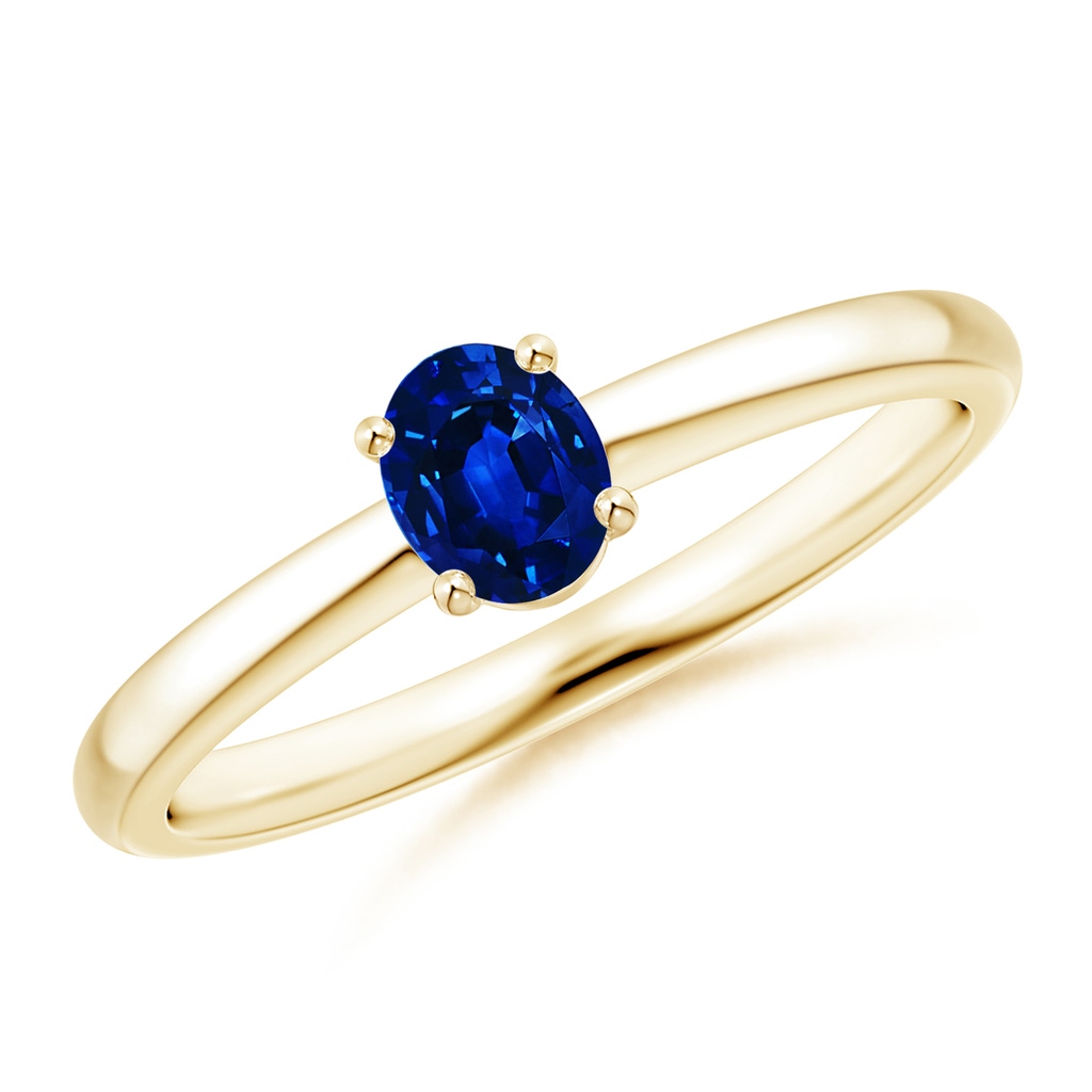 5x4mm AAAA Classic Solitaire Oval Blue Sapphire Promise Ring in Yellow Gold