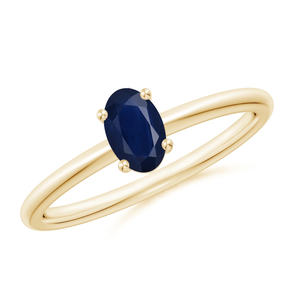 6x4mm A Classic Solitaire Oval Blue Sapphire Promise Ring in Yellow Gold 