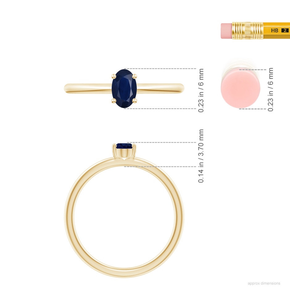 6x4mm A Classic Solitaire Oval Blue Sapphire Promise Ring in Yellow Gold ruler