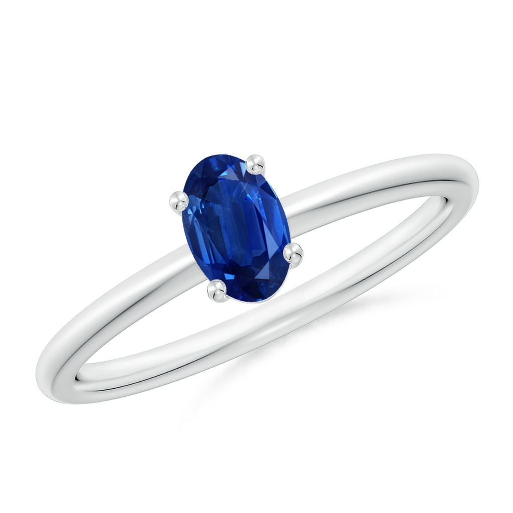 6x4mm AAA Classic Solitaire Oval Blue Sapphire Promise Ring in White Gold