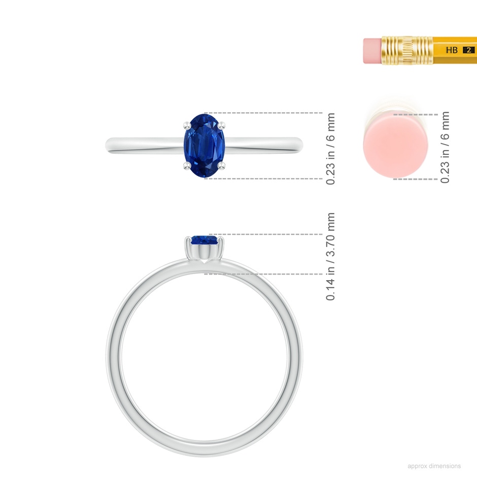6x4mm AAA Classic Solitaire Oval Blue Sapphire Promise Ring in White Gold ruler