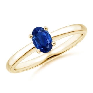 6x4mm AAA Classic Solitaire Oval Blue Sapphire Promise Ring in Yellow Gold
