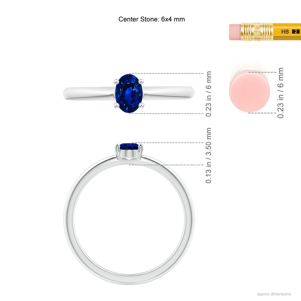 6x4mm AAAA Classic Solitaire Oval Blue Sapphire Promise Ring in P950 Platinum Ruler