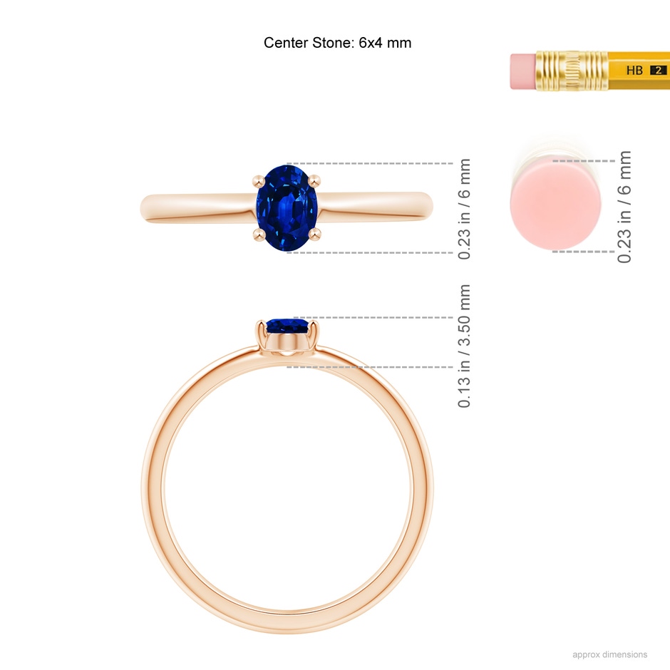 6x4mm AAAA Classic Solitaire Oval Blue Sapphire Promise Ring in Rose Gold ruler
