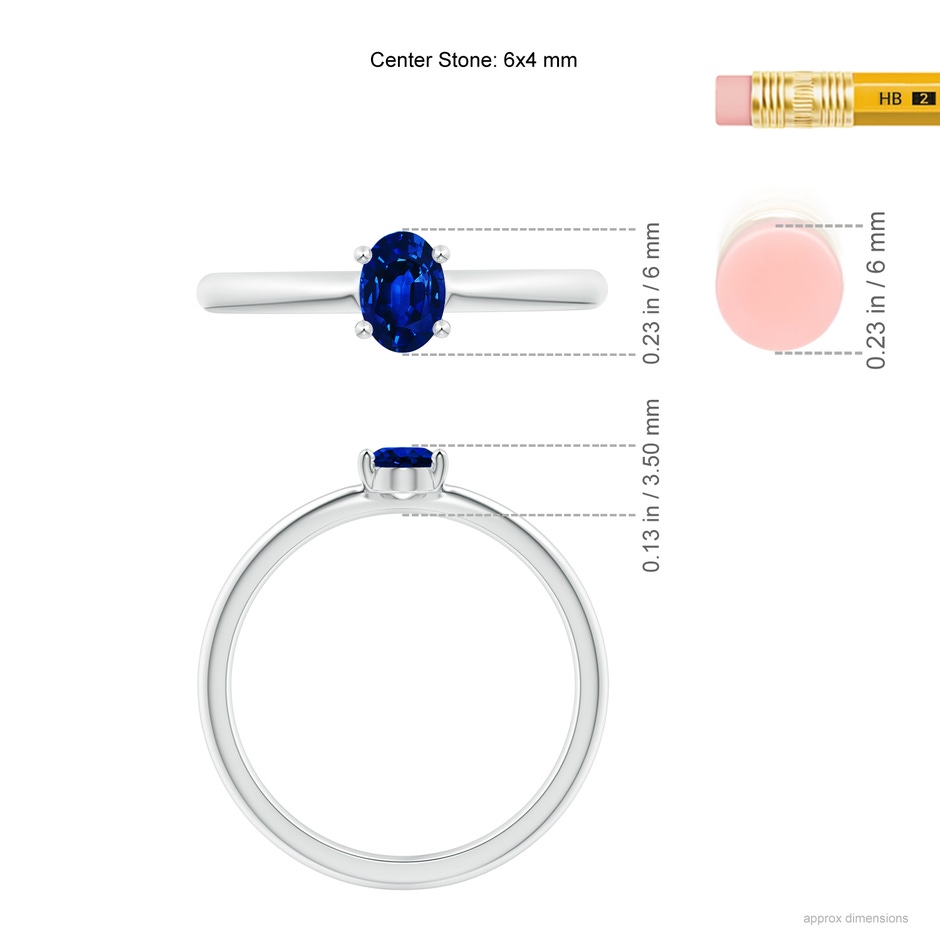 6x4mm AAAA Classic Solitaire Oval Blue Sapphire Promise Ring in White Gold ruler