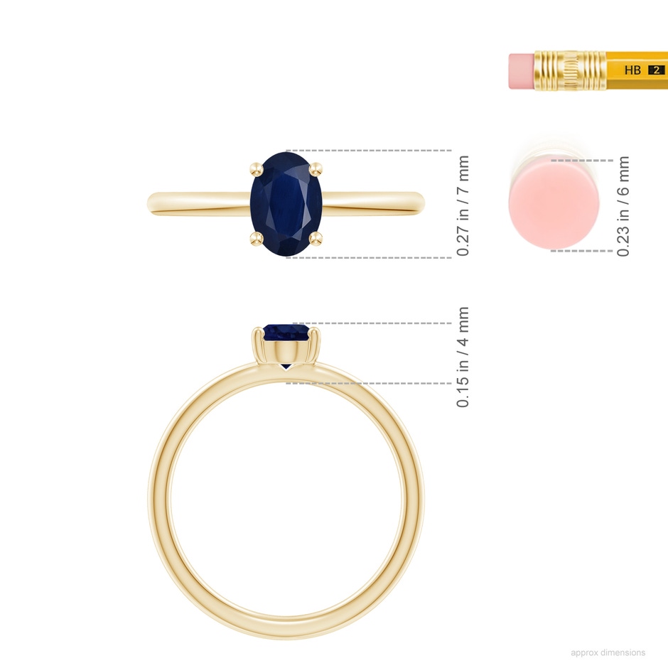 7x5mm A Classic Solitaire Oval Blue Sapphire Promise Ring in Yellow Gold ruler