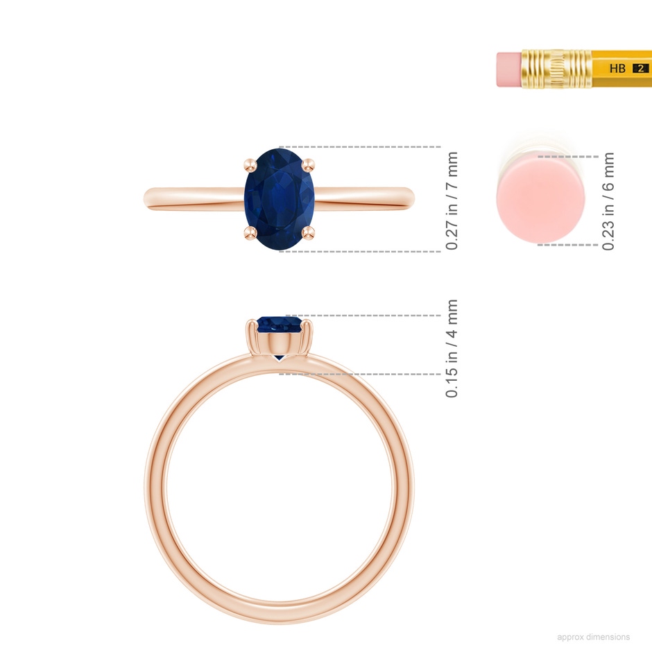 7x5mm AA Classic Solitaire Oval Blue Sapphire Promise Ring in Rose Gold ruler