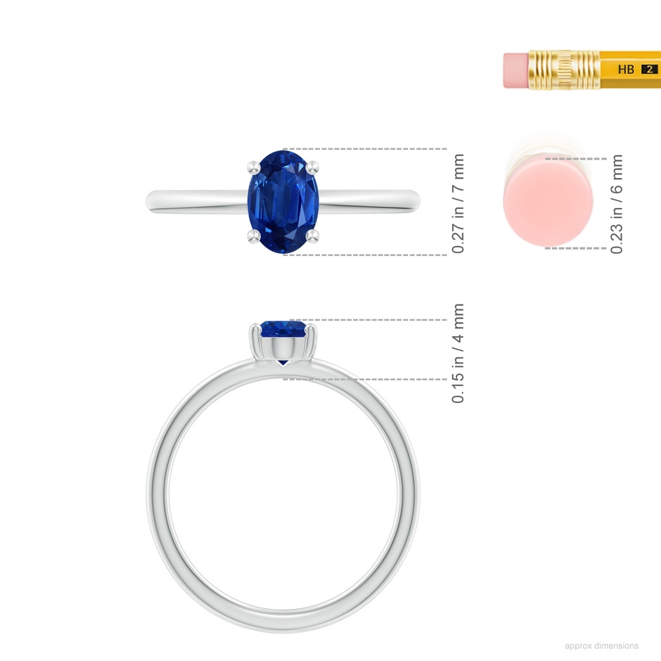 7x5mm AAA Classic Solitaire Oval Blue Sapphire Promise Ring in P950 Platinum ruler