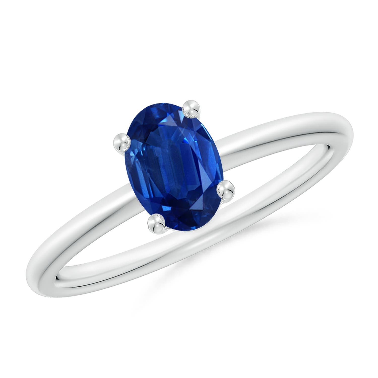 7x5mm AAA Classic Solitaire Oval Blue Sapphire Promise Ring in White Gold