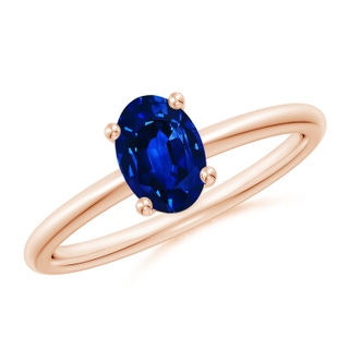 7x5mm AAAA Classic Solitaire Oval Blue Sapphire Promise Ring in 18K Rose Gold