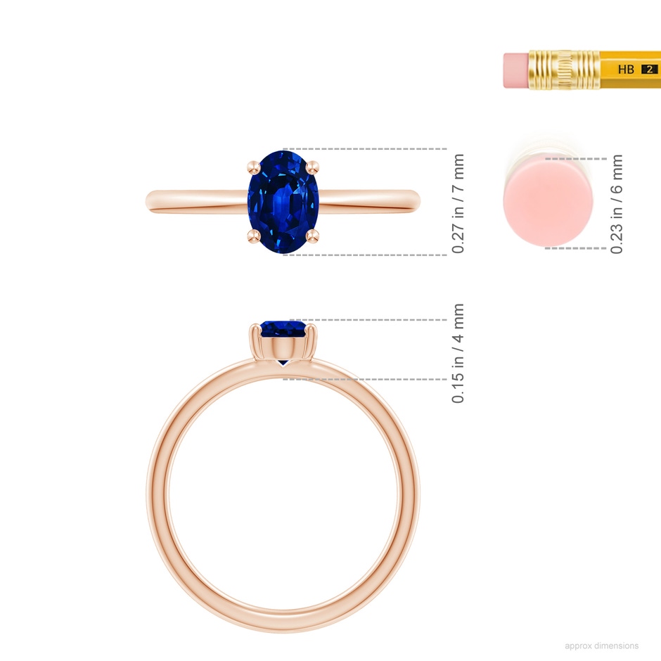 7x5mm AAAA Classic Solitaire Oval Blue Sapphire Promise Ring in 18K Rose Gold ruler