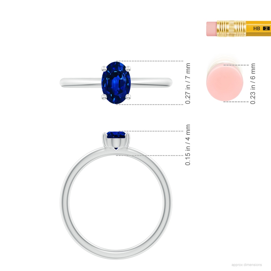 7x5mm AAAA Classic Solitaire Oval Blue Sapphire Promise Ring in P950 Platinum ruler