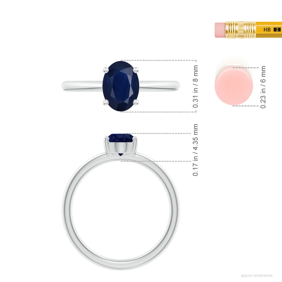 8x6mm A Classic Solitaire Oval Blue Sapphire Promise Ring in White Gold ruler