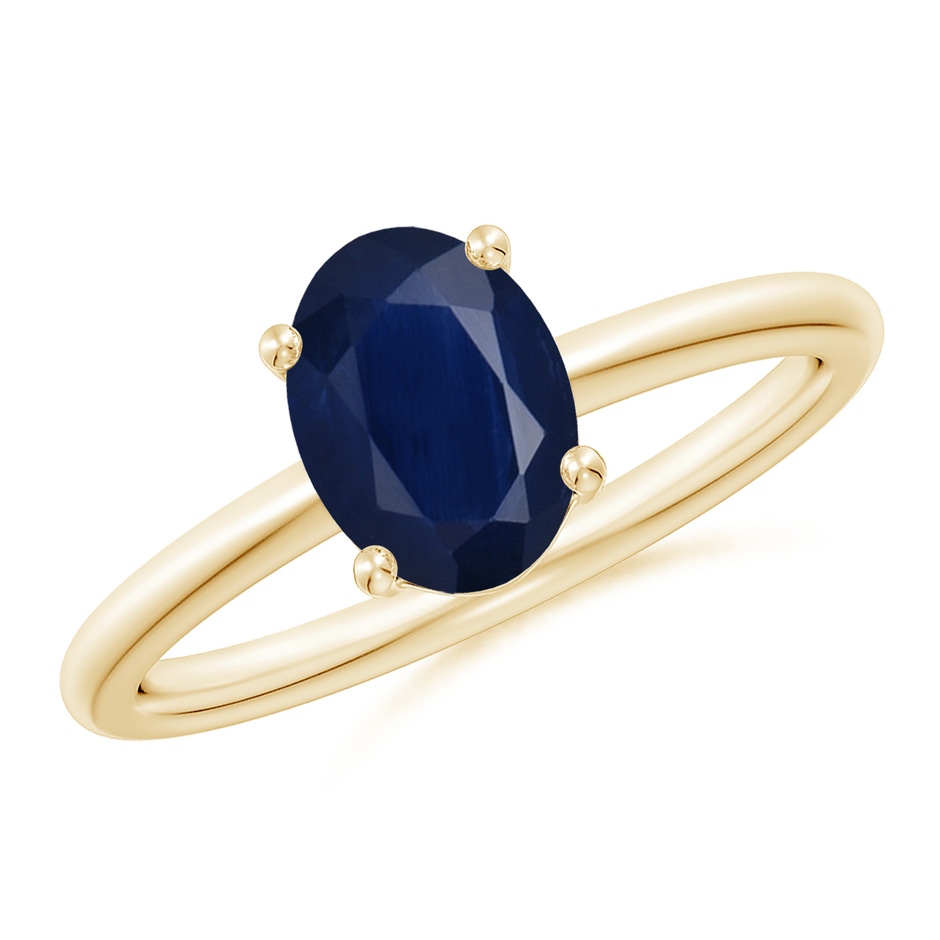 8x6mm A Classic Solitaire Oval Blue Sapphire Promise Ring in Yellow Gold 