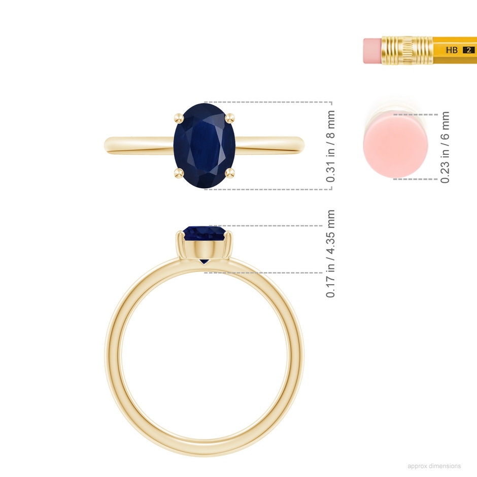 8x6mm A Classic Solitaire Oval Blue Sapphire Promise Ring in Yellow Gold ruler