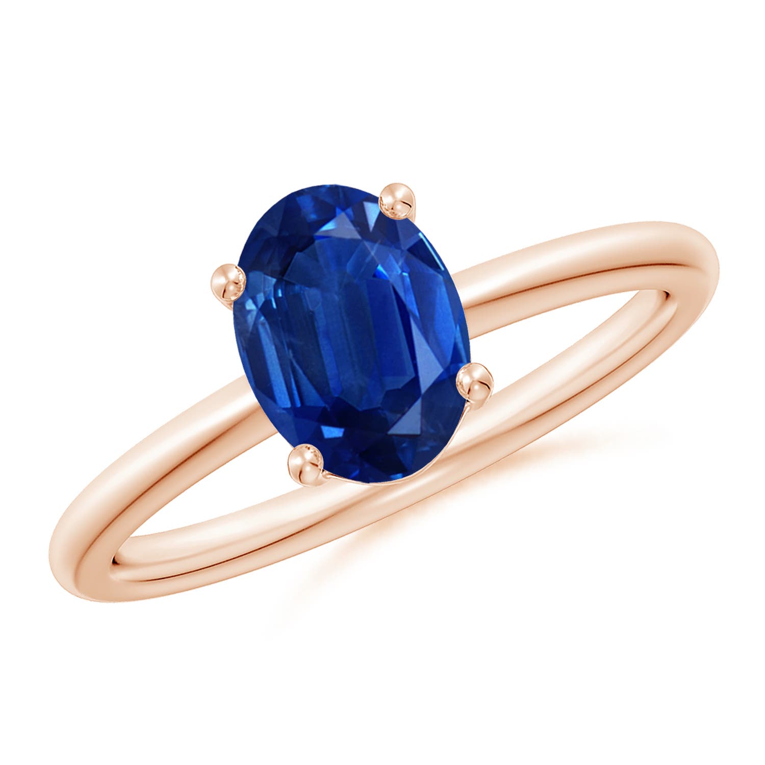 8x6mm AAA Classic Solitaire Oval Blue Sapphire Promise Ring in 18K Rose Gold