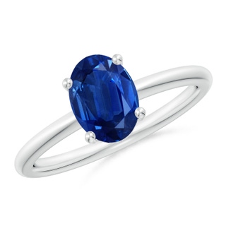 8x6mm AAA Classic Solitaire Oval Blue Sapphire Promise Ring in P950 Platinum