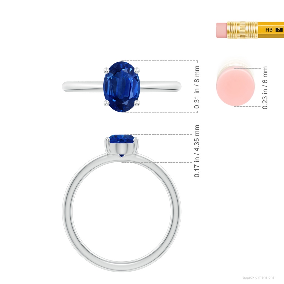 8x6mm AAA Classic Solitaire Oval Blue Sapphire Promise Ring in White Gold ruler
