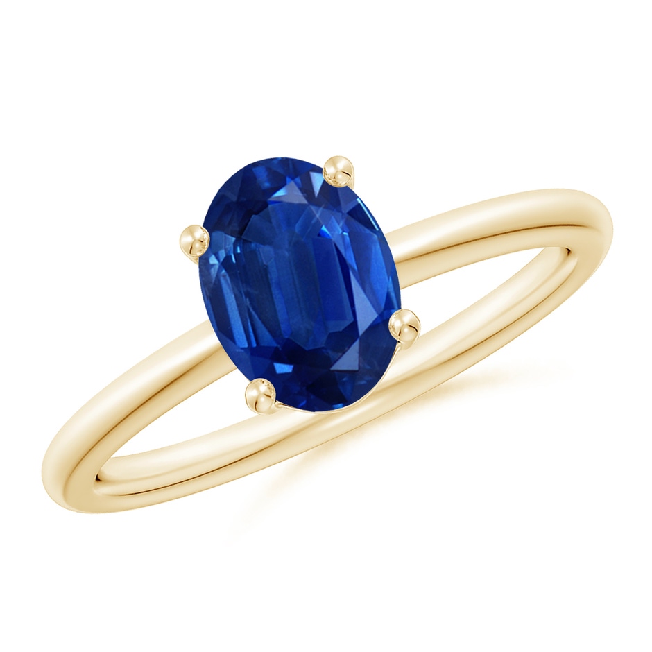8x6mm AAA Classic Solitaire Oval Blue Sapphire Promise Ring in Yellow Gold 