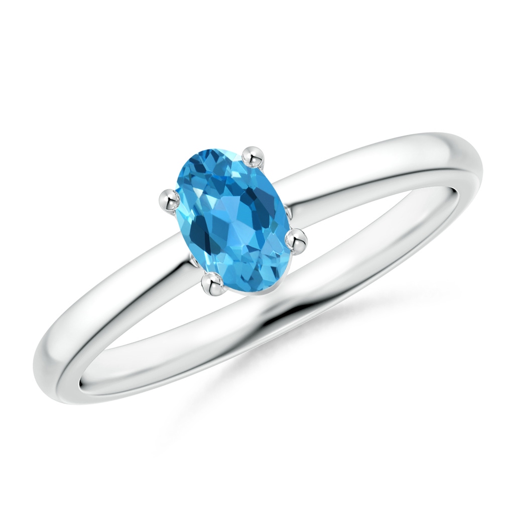 6x4mm AAA Classic Solitaire Oval Swiss Blue Topaz Promise Ring in 9K White Gold