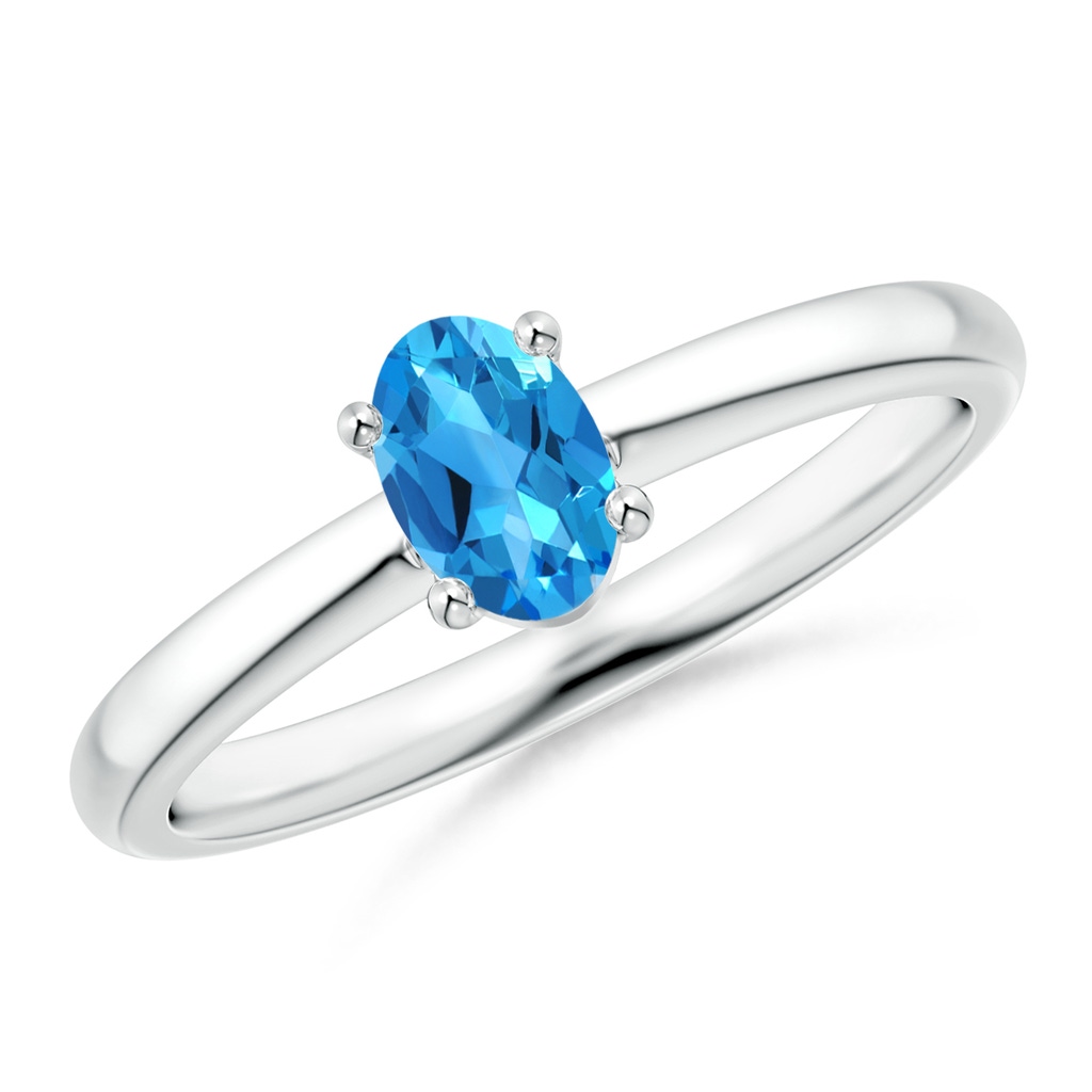6x4mm AAAA Classic Solitaire Oval Swiss Blue Topaz Promise Ring in S999 Silver