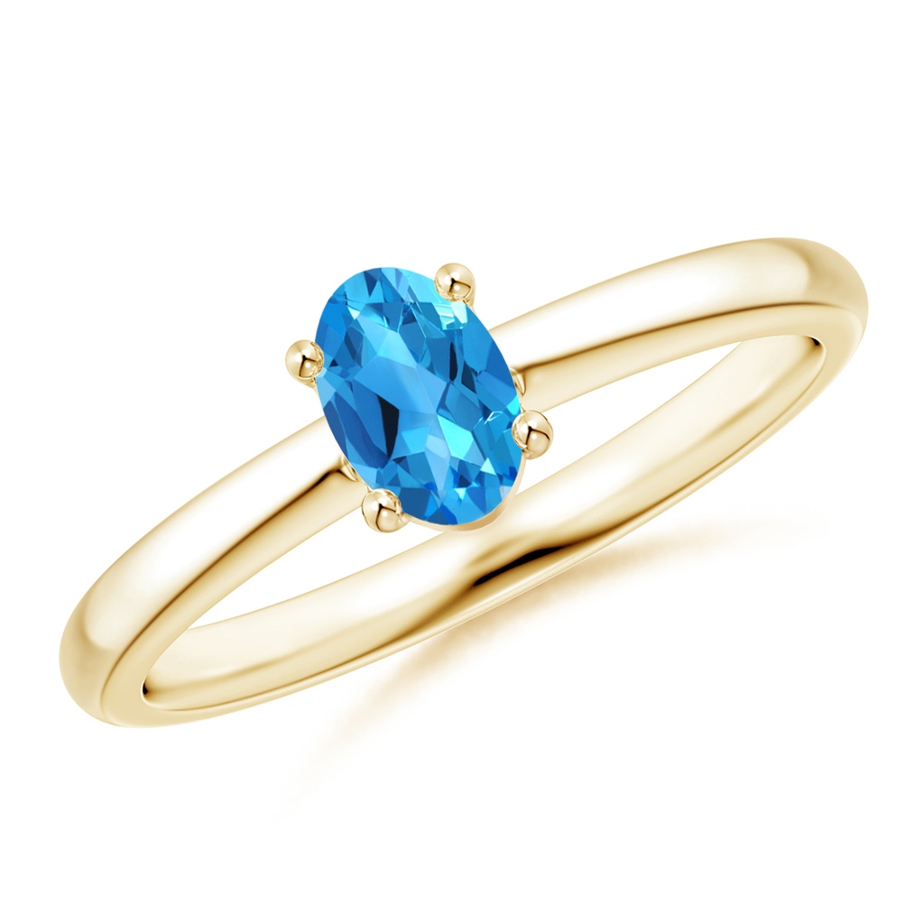 6x4mm AAAA Classic Solitaire Oval Swiss Blue Topaz Promise Ring in Yellow Gold