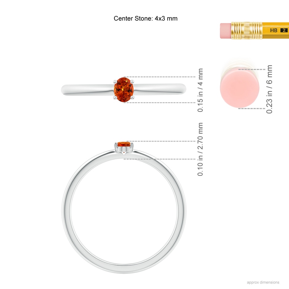 4x3mm AAAA Classic Solitaire Oval Spessartite Promise Ring in P950 Platinum ruler