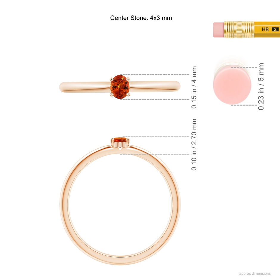 4x3mm AAAA Classic Solitaire Oval Spessartite Promise Ring in Rose Gold ruler