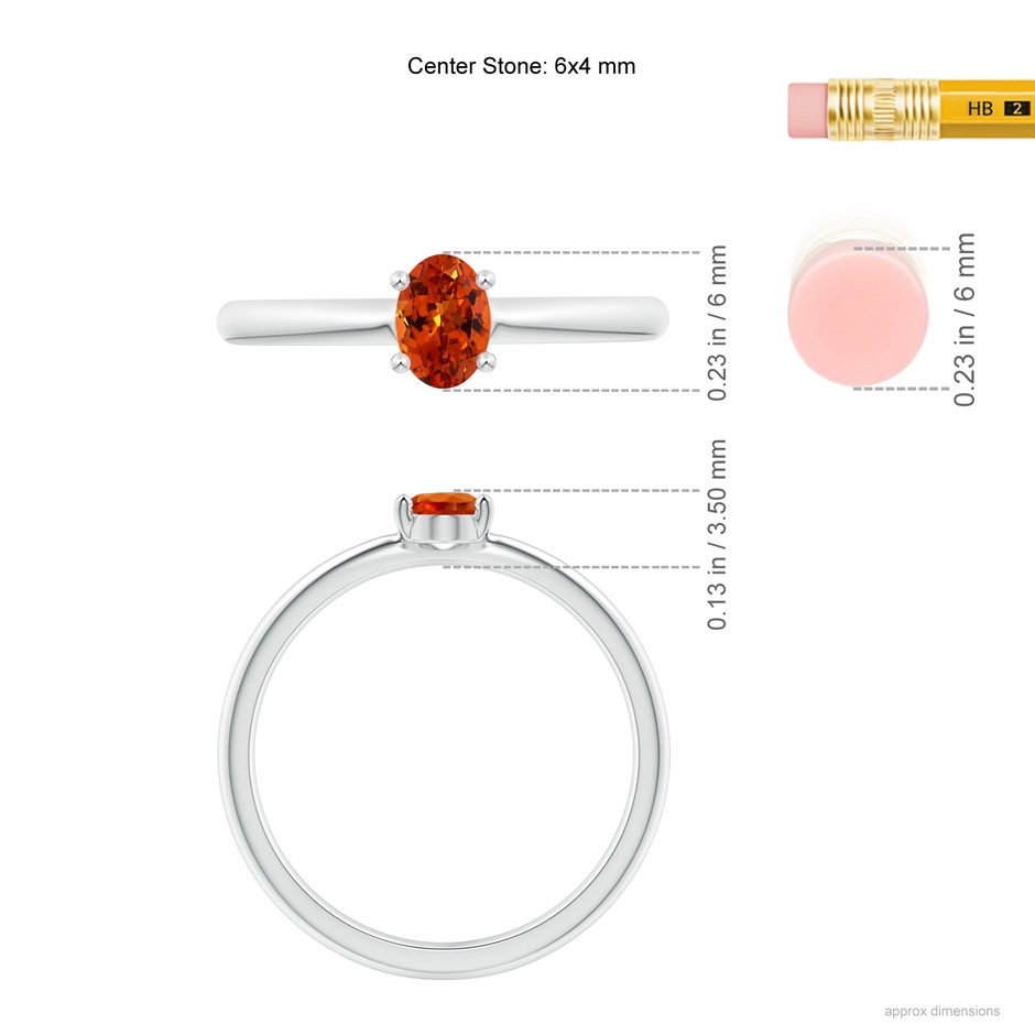 6x4mm AAAA Classic Solitaire Oval Spessartite Promise Ring in White Gold ruler