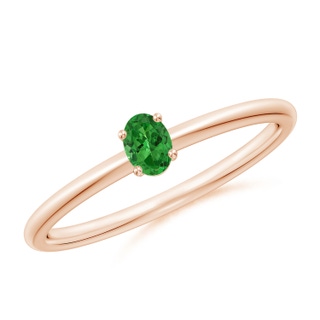 4x3mm AAAA Classic Solitaire Oval Tsavorite Promise Ring in 9K Rose Gold
