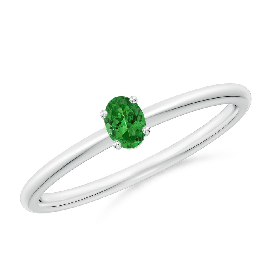 4x3mm AAAA Classic Solitaire Oval Tsavorite Promise Ring in S999 Silver 