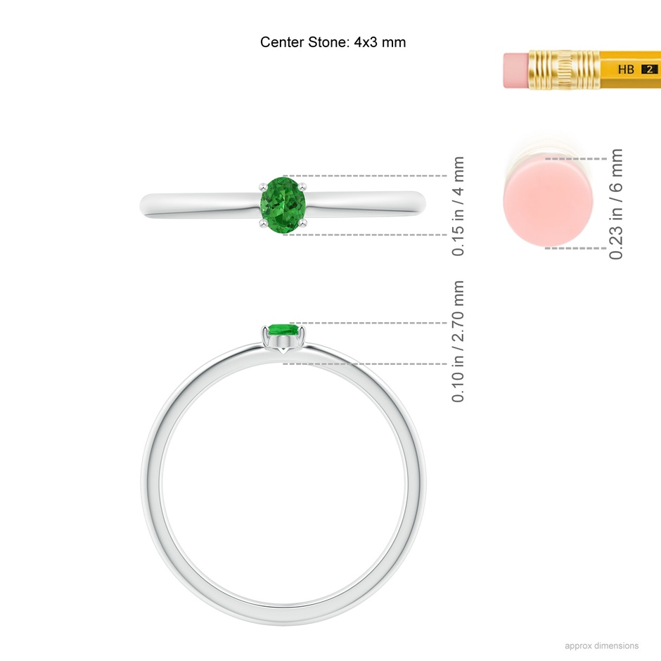 4x3mm AAAA Classic Solitaire Oval Tsavorite Promise Ring in S999 Silver ruler