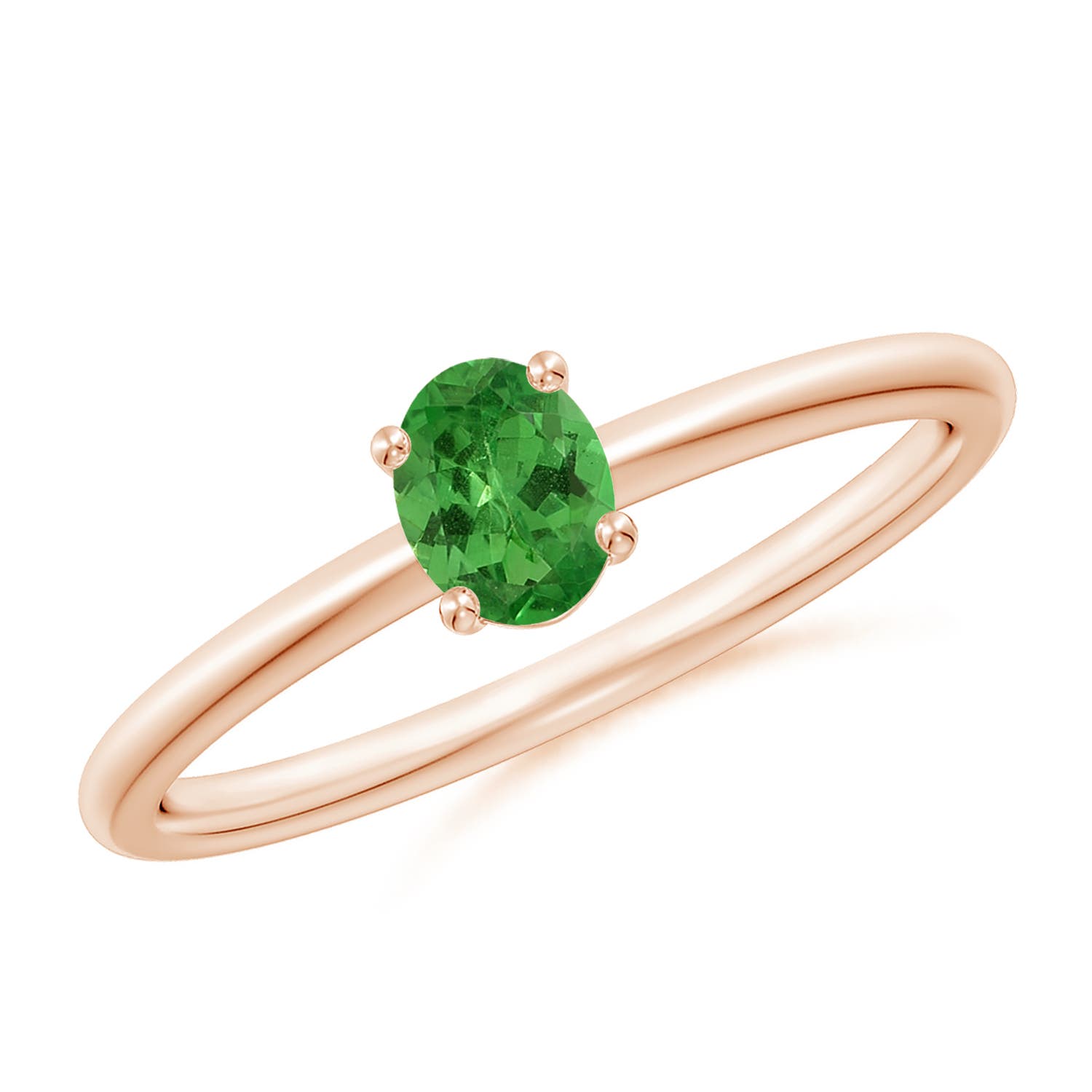 5x4mm AA Classic Solitaire Oval Tsavorite Promise Ring in 18CT Rose Gold