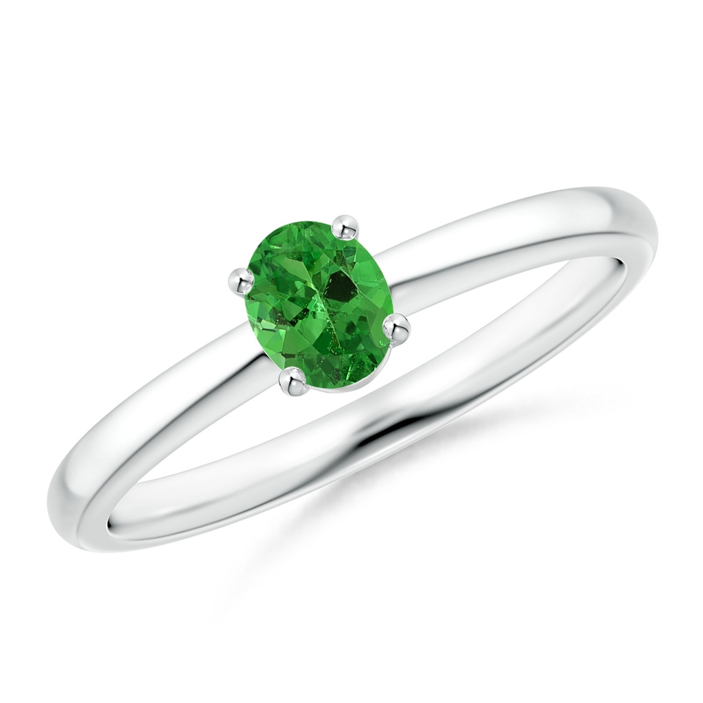 5x4mm AAA Classic Solitaire Oval Tsavorite Promise Ring in White Gold