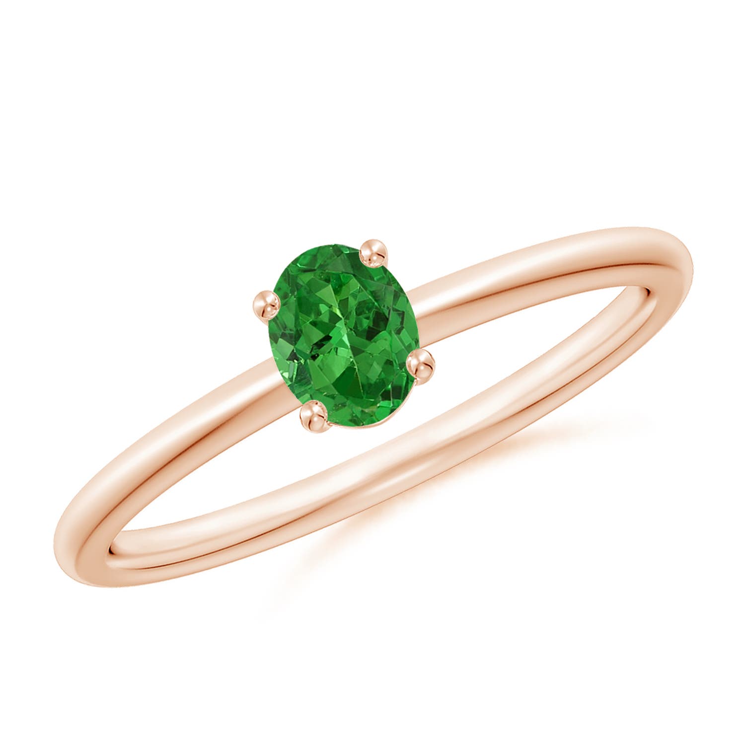 5x4mm AAAA Classic Solitaire Oval Tsavorite Promise Ring in 18CT Rose Gold