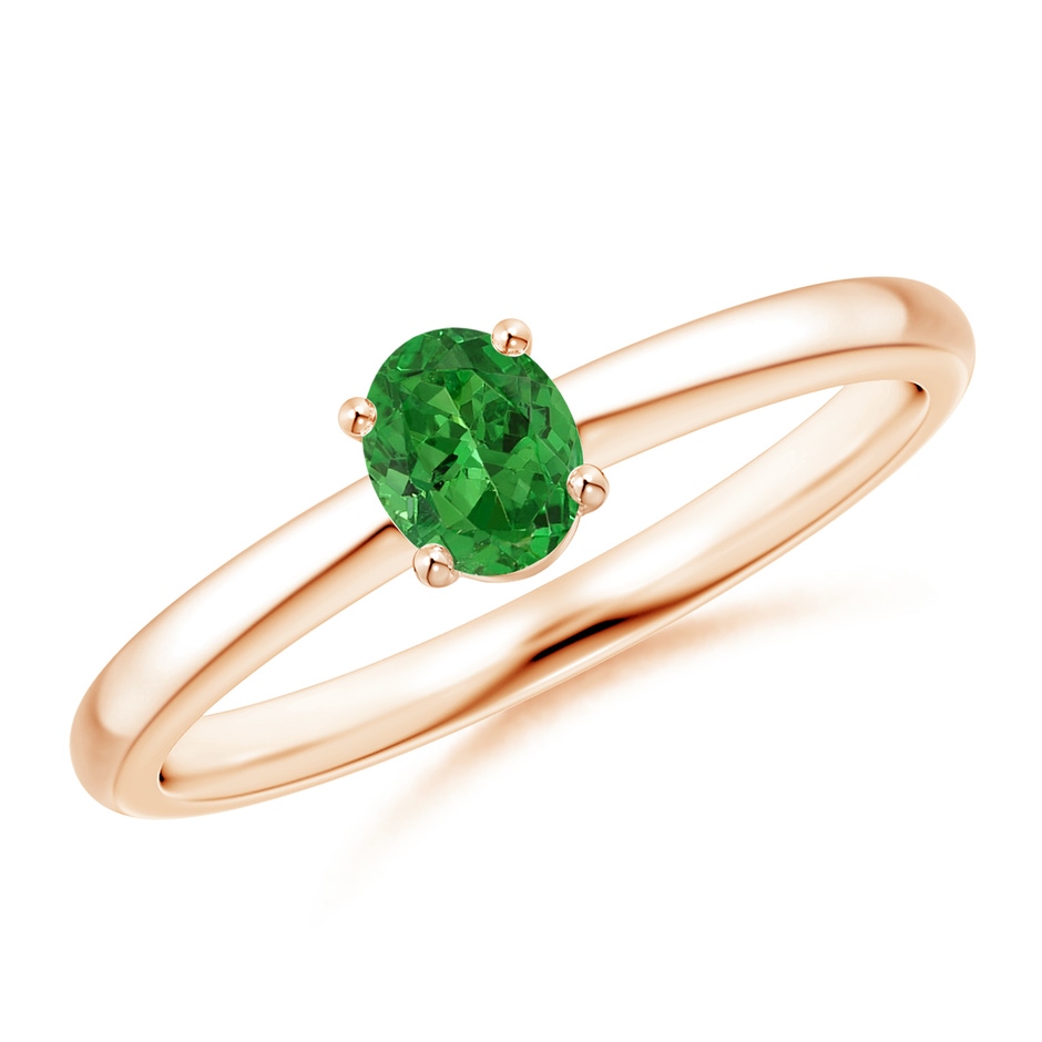 5x4mm AAAA Classic Solitaire Oval Tsavorite Promise Ring in Rose Gold 