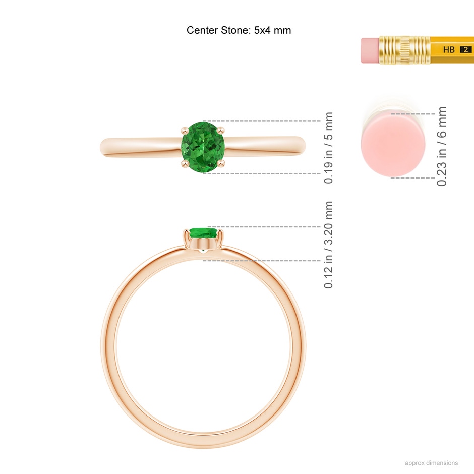 5x4mm AAAA Classic Solitaire Oval Tsavorite Promise Ring in Rose Gold ruler