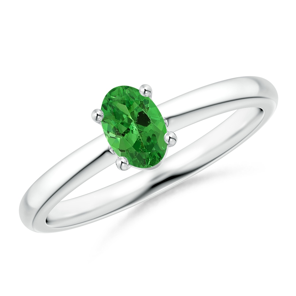 6x4mm AAA Classic Solitaire Oval Tsavorite Promise Ring in White Gold 