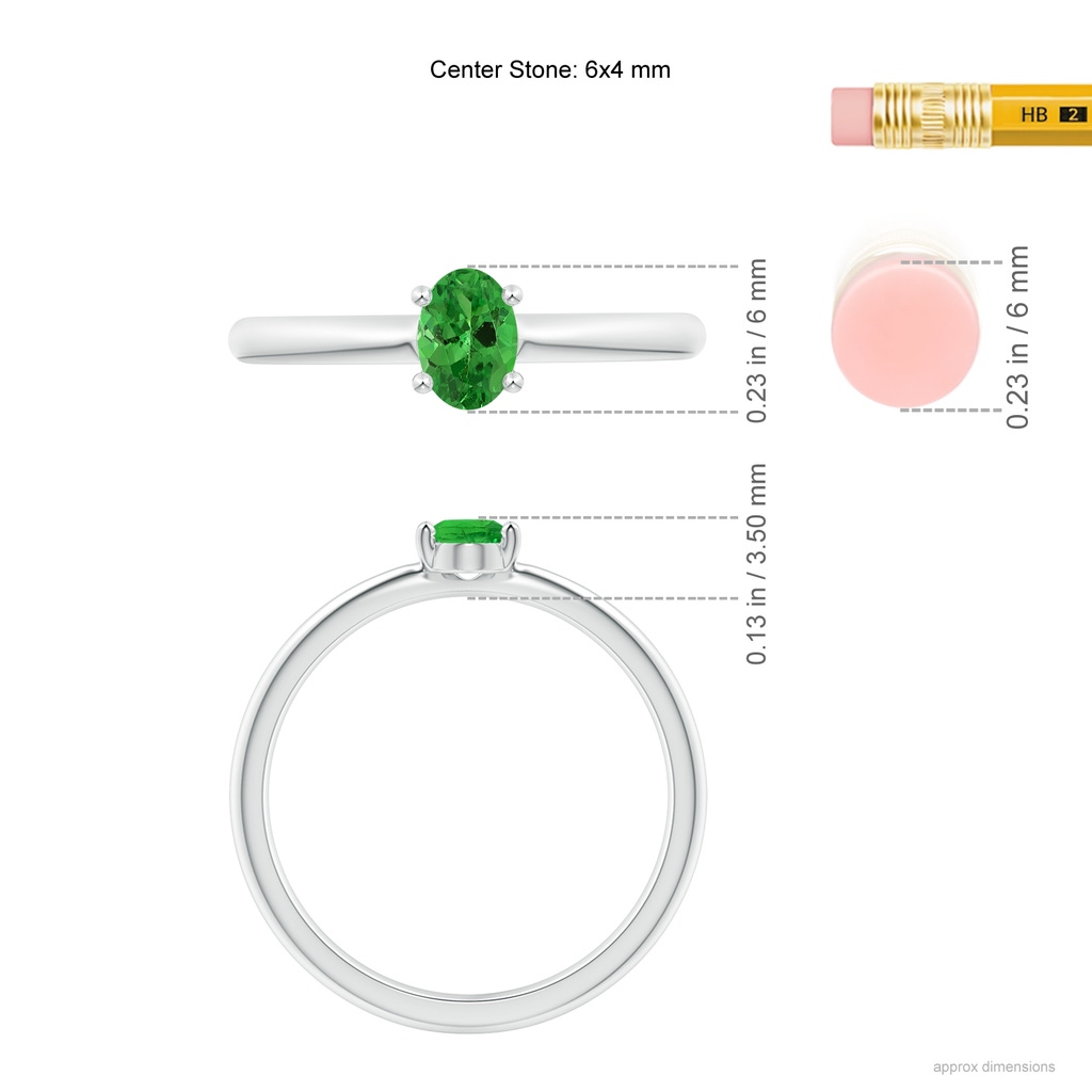 6x4mm AAA Classic Solitaire Oval Tsavorite Promise Ring in White Gold Ruler