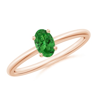 6x4mm AAAA Classic Solitaire Oval Tsavorite Promise Ring in 18K Rose Gold
