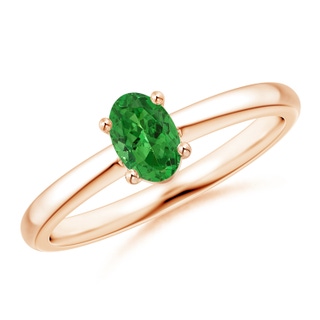 6x4mm AAAA Classic Solitaire Oval Tsavorite Promise Ring in Rose Gold