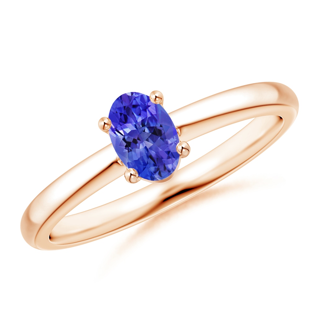 6x4mm AAAA Classic Solitaire Oval Tanzanite Promise Ring in Rose Gold
