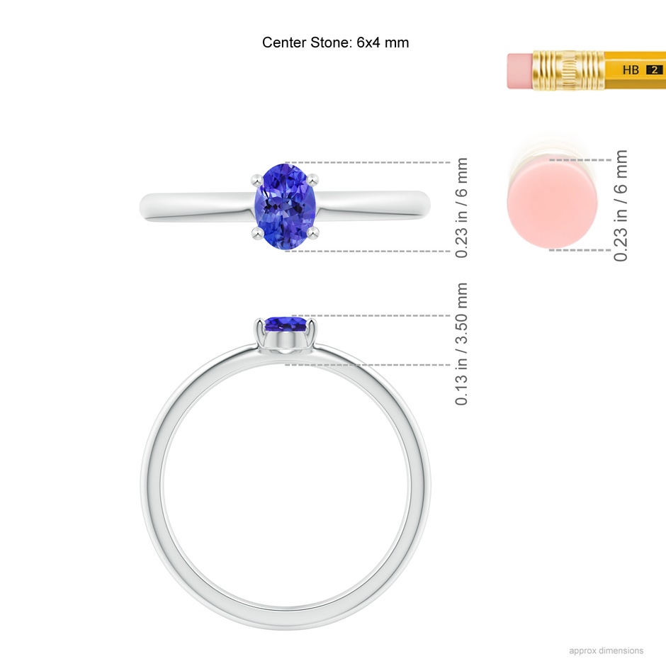 6x4mm AAAA Classic Solitaire Oval Tanzanite Promise Ring in White Gold ruler