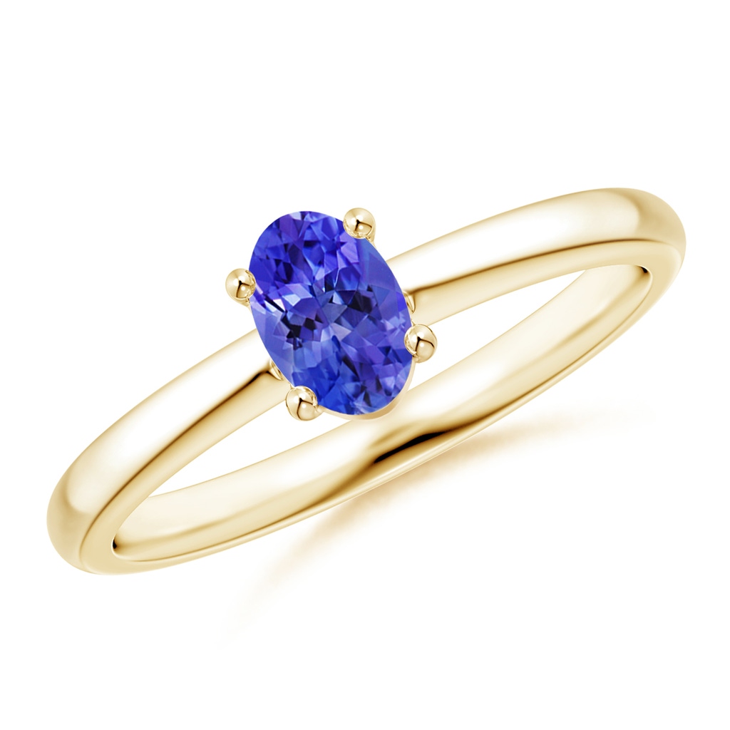 6x4mm AAAA Classic Solitaire Oval Tanzanite Promise Ring in Yellow Gold