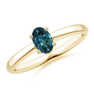 6x4mm AAA Classic Solitaire Oval Teal Montana Sapphire Promise Ring in Yellow Gold