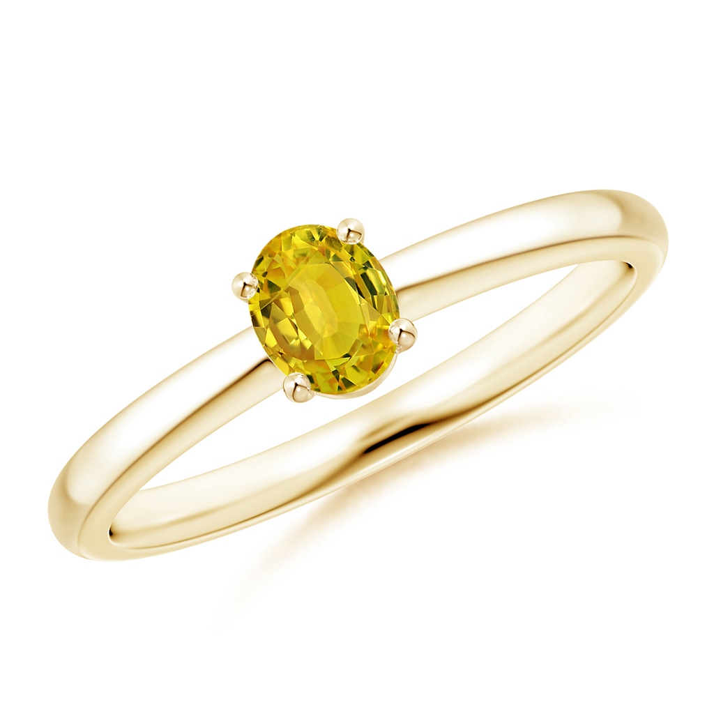 5x4mm AAAA Classic Solitaire Oval Yellow Sapphire Promise Ring in Yellow Gold
