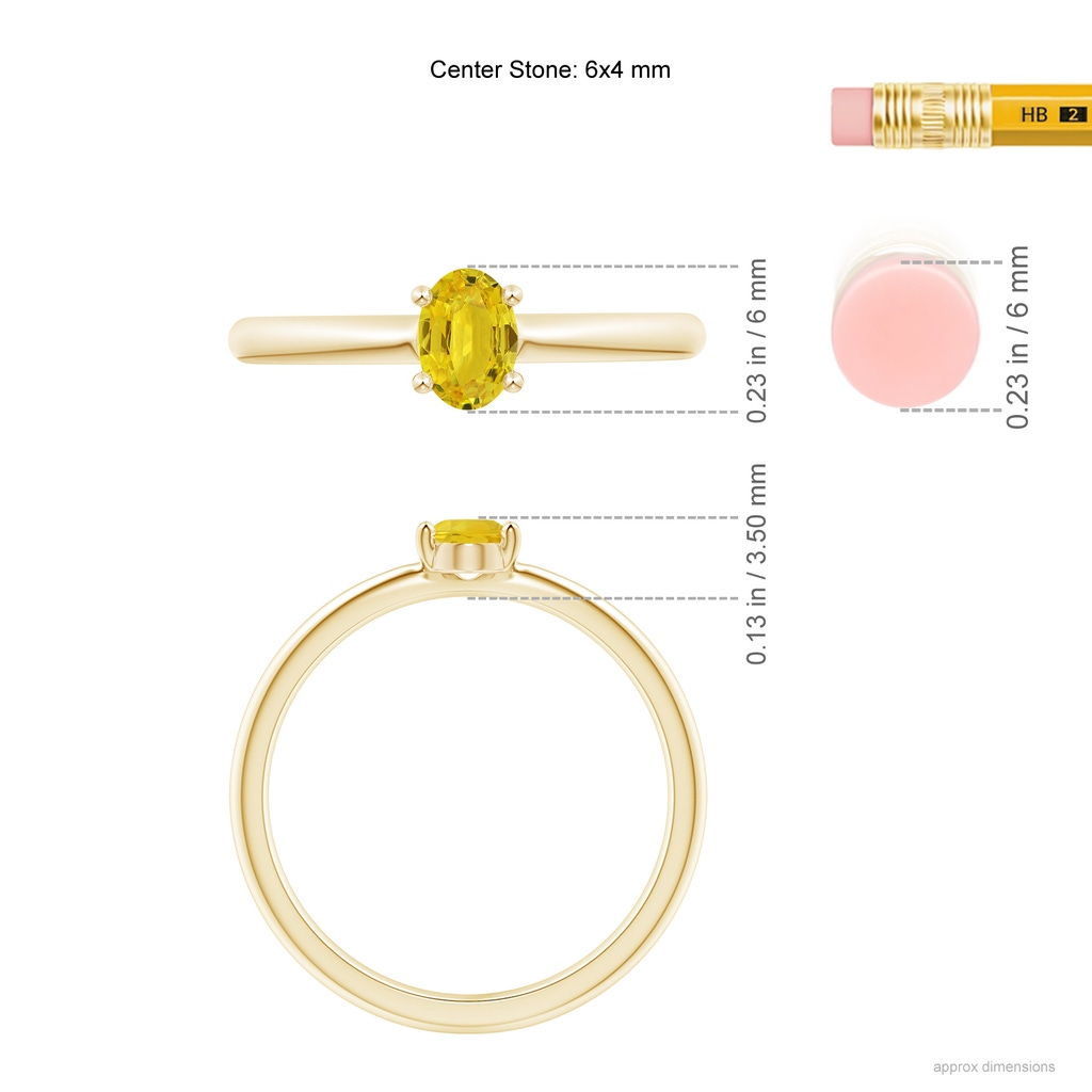 6x4mm AAA Classic Solitaire Oval Yellow Sapphire Promise Ring in Yellow Gold Ruler